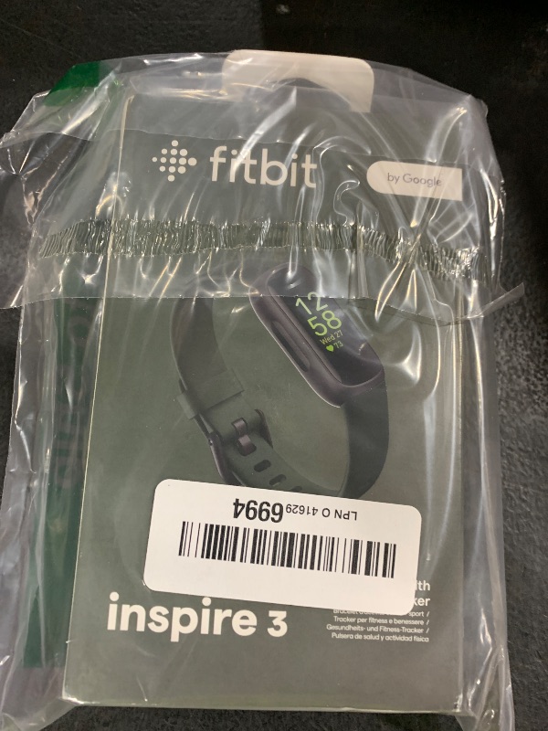 Photo 1 of Fitbit Inspire 3 Health &-Fitness-Tracker with Stress Management, Workout Intensity, Sleep Tracking, 24/7 Heart Rate and more, Midnight Zen/Black One Size (S & L Bands Included)