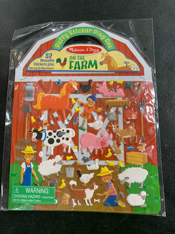 Photo 1 of Melissa & Doug Puffy Sticker Play Set – On The Farm, 52 Reusable Stickers with 2 Fold-Out Scenes, Restickable Animal Arts and Crafts Activity Book for Kids Ages 4+ - FSC Certified