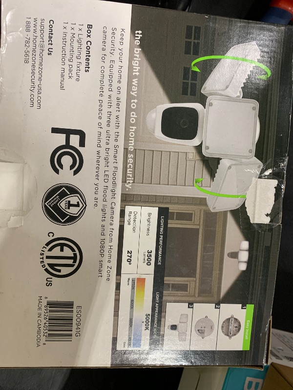 Photo 1 of Home Zone Security Triple Head Floodlight Camera – Smart 2.4 GHz 1080P Outdoor Hardwired 3500 Lumen LED Flood Light Camera with 128GB Local Storage Included, White