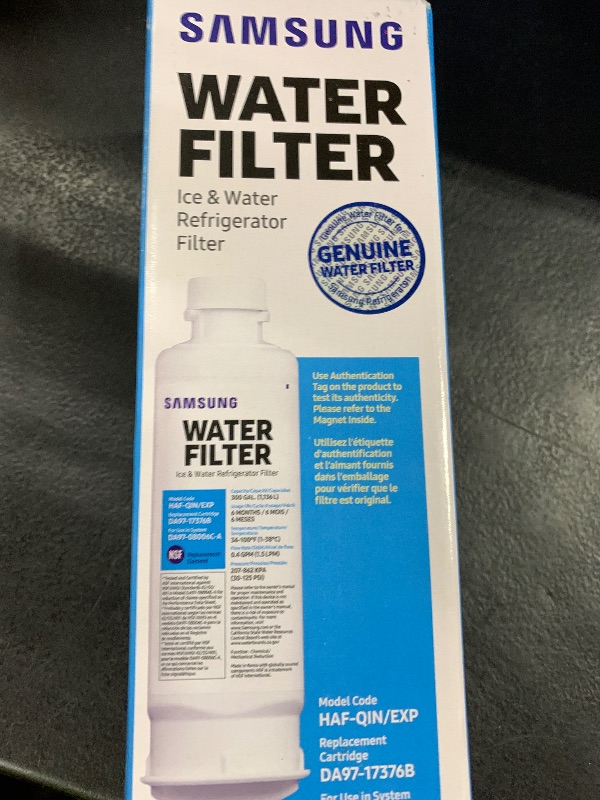 Photo 1 of SAMSUNG Genuine Filter for Refrigerator Water and Ice, Carbon Block Filtration, Reduces 99% of Harmful Contaminants for Clean, Clear Drinking Water, 6-Month Life, HAF-QIN/EXP, 1 Pack