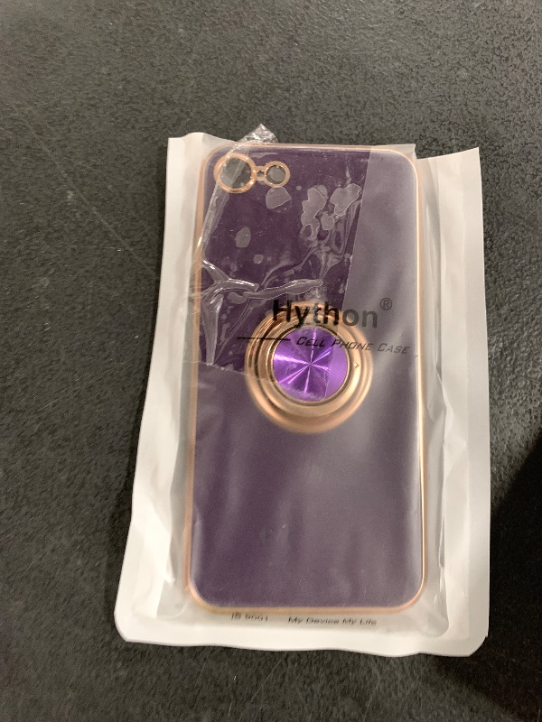 Photo 1 of Hython Case for iPhone SE Case 2022/2020, iPhone 8 7 Case Ring Holder Stand Magnetic Kickstand, Plating Gold Edge Soft TPU Bumper Cover Shockproof Protective Phone Cases Women Girls Boys, Dark Purple