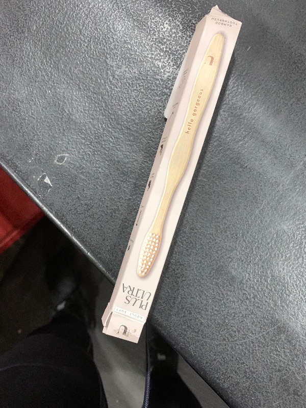 Photo 1 of Plus Ultra Bamboo Toothbrush - BPA Free Soft Bristle for Adults - Dentist-Approved All-Natural with “Hello Gorgeous” Etched on Handle