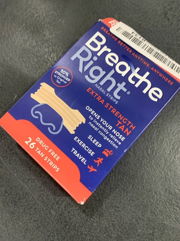 Photo 1 of Breathe Right Nasal Strips Extra Strength Tan Nasal Strips Help Stop Snoring Drug-Free Snoring Solution & Instant Nasal Congestion Relief Caused by Colds & Allergies 26ct
