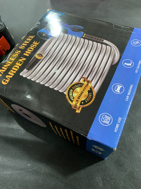 Photo 1 of Garden Hose 50FT, Water Hose with 10 Function Nozzle, Garden Hose Metal with Leak-proof Connectors, Kink-Free & Ultra Flexible, Rust/Pet/Puncture Proof for Lawn, Yard, RV, Car Wash, 550PSI