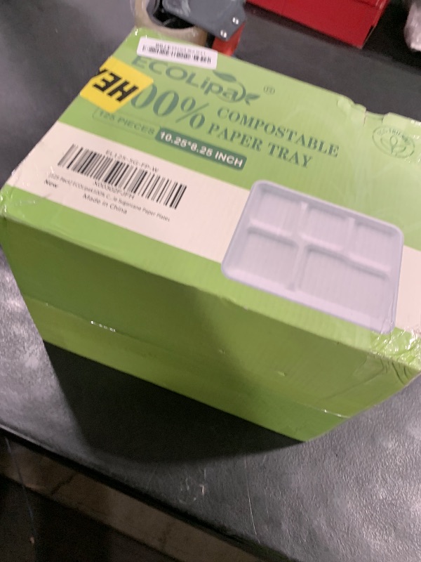 Photo 1 of ECOLipak 100% Compostable 5 Compartment Plates, 125 Pack Disposable Paper Plates, Heavy-Duty Biodegradable Sugarcane Plates, Eco-Friendly School Lunch Trays