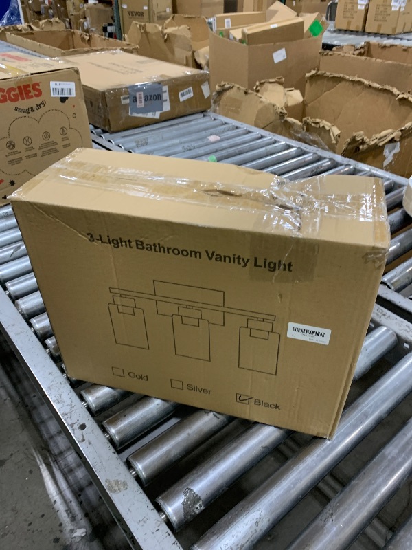 Photo 1 of PARTPHONER 3-Light Bathroom Light Fixtures, Matte Black Modern Vanity Lights, Bathroom Lighting Fixtures Over Mirror, Square Design Farmhouse Wall Sconces with Clear Glass Shades