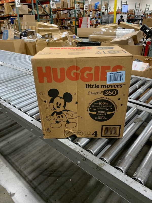 Photo 1 of Huggies Size 4 Baby Diapers, Little Movers HuggFit 360° Baby Diapers with 360° Waistband, Size 4 (22-37 lbs), 144 Count (4 Packs of 36), Packaging May Vary

