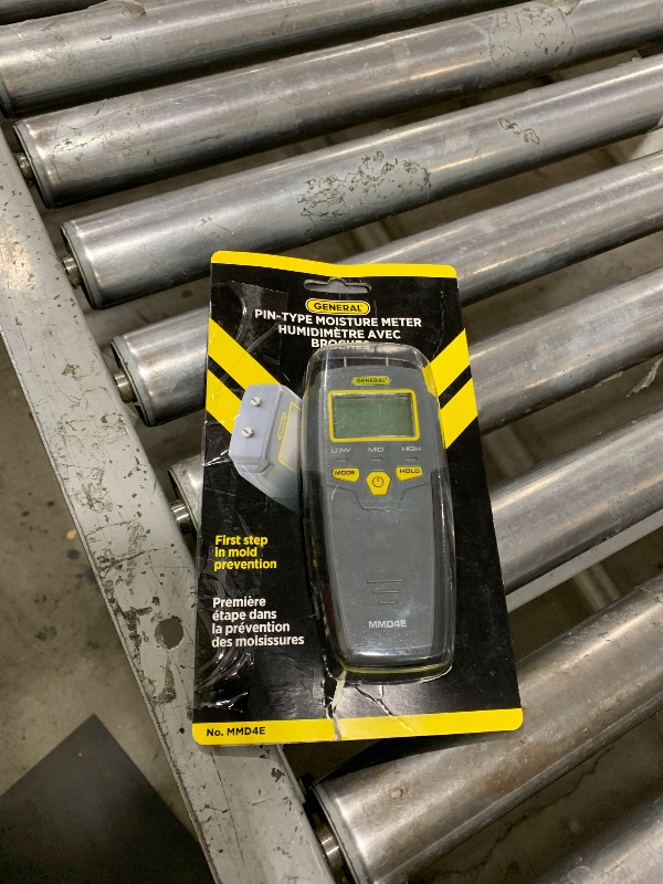 Photo 1 of General Tools MMD4E Digital Moisture Meter, Water Leak Detector, Moisture Tester, Pin Type, Backlit LCD Display With Audible and Visual High-Medium-Low Moisture Content Alerts, Grays