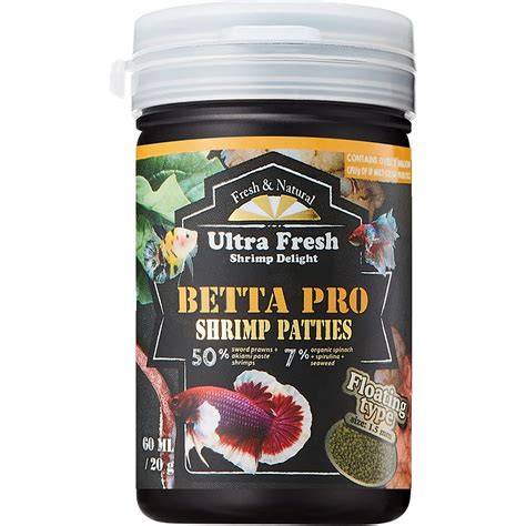 Photo 1 of Ultra Fresh Betta Fish Food, Pro Shrimp Patties, 50% Sword Prawns + Akiami Paste Shrimps, All Natural Protein, Rich in Calcium, for Betta's Healthy Development and Cleaner Water, 0.7 oz