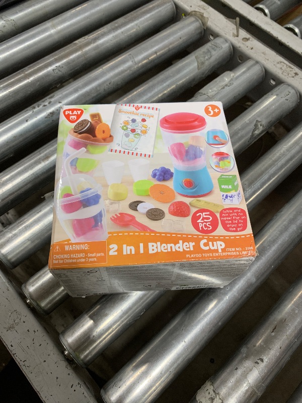 Photo 1 of PLAY Smoothie Maker Toy Blender Set - 27 Pcs Pretend Play Kitchen Appliance for Kids with Realistic Action, Light and Sound, Play Toy Food Fruits and Cookies, Toy Mixer Birthday Gift for Kids Ages 3+