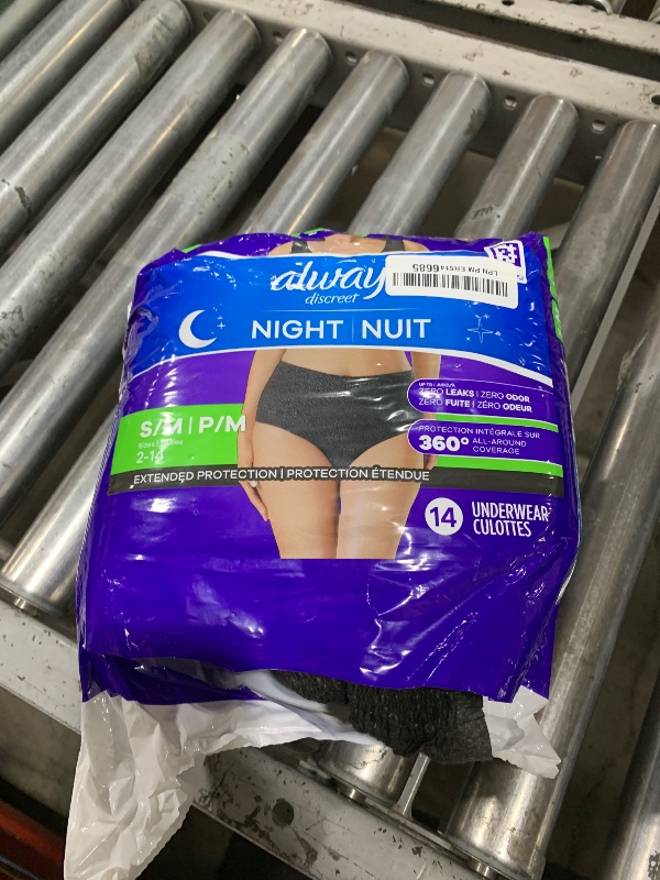 Photo 1 of Always Discreet Adult Incontinence Overnight Underwear for Women, Small/Medium, Up to 100% Bladder Leak Protection, 14 Count