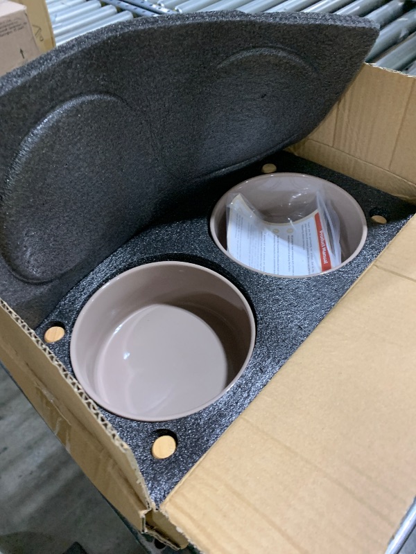 Photo 1 of Havniva Ceramic 6.1inch Raised Dog Bowl with Stand for Small and Medium Breed Dog Dish Pet Food and Water Bowl (Double Bowl with Stand - Brown Coffee, 28oz)