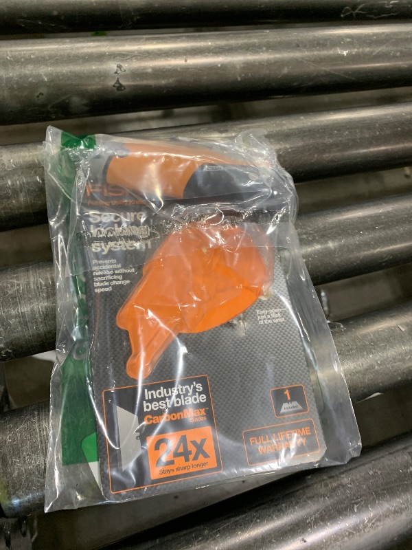 Photo 1 of Fiskars Pro Retractable Folding Utility Knife, Box Cutter with Long-Lasting CarbonMax Razor Blade and Dual Lock Safety, Orange/Black