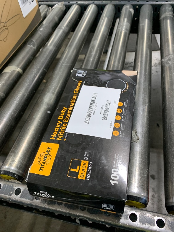 Photo 1 of TitanFlex Heavy-Duty Black Disposable Nitrile Gloves, Box of 100, 6-mil, Fully Textured, Powder-Free, Latex-Free, Non-Sterile