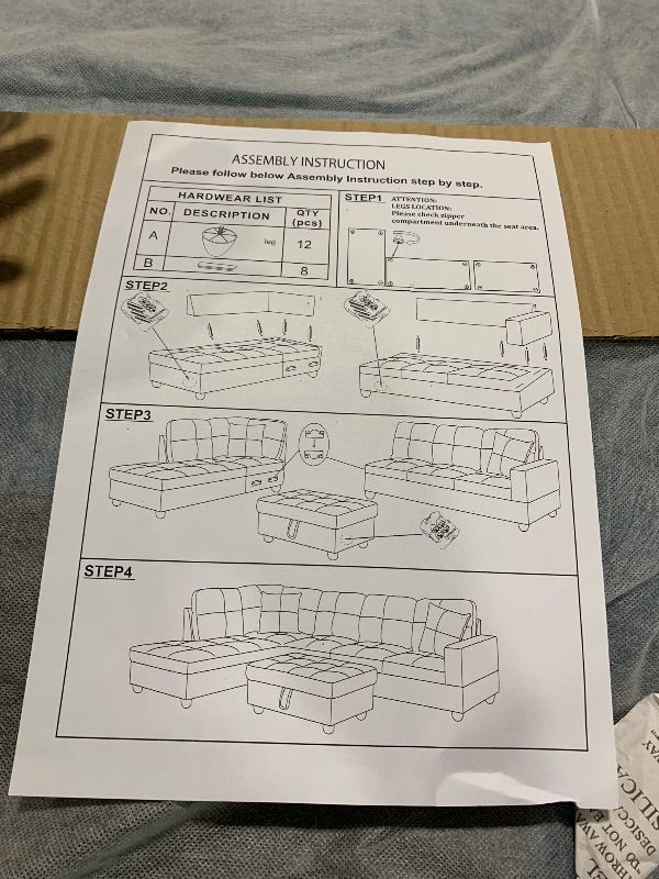 Photo 1 of (INCOMPLETE SET) Hommoo Living Room Furniture, Flannel Sectional Sofa, Modern L-Shaped Couch (See Notes)