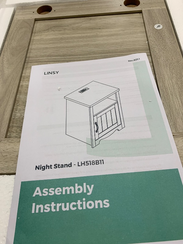 Photo 1 of LINSY Farmhouse Night Stand Set of 2, 18.9” Wood End Table with Charging Station, Side Table for Bedroom, Living Room, Couch with USB Ports and Outlets, Nightstand with Storage, Beige
