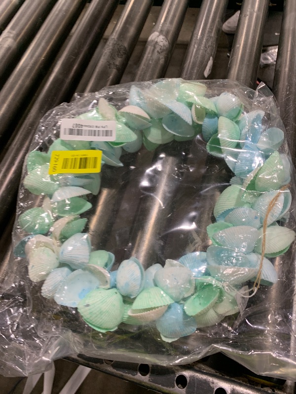 Photo 1 of Ark Shells Wreath 12" White/Green/Blue, Nautical Beach Home Decor, Coastal Decorations