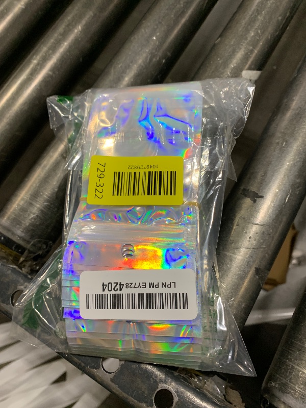 Photo 1 of Funfery 100 Pack Smell Proof Holographic Bags Clear Window Resealable Bags,Mylar Foil Bag with Zipper,Sealing Pouch Packaging Bag for Food Storage,Candy,Party Favor Sample Business Supplies(3x4.7in