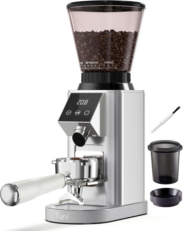 Photo 1 of Tuni G1 Conical Burr Coffee Grinder, 48 Grind Settings Anti-static Burr Mill, Precision Electronic Timer and LED Touchscreen for Espresso/Drip/Cold Brew/French Press, Stainless Steel, Ivory
