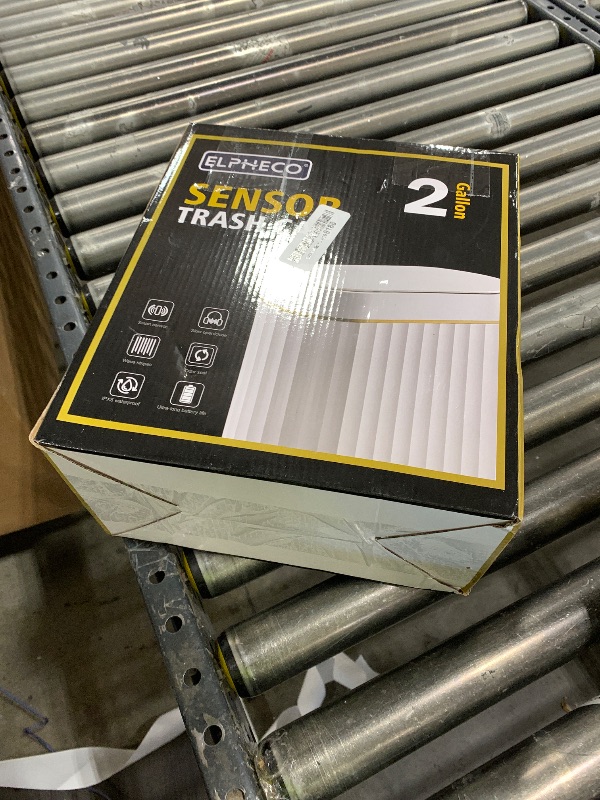 Photo 1 of ELPHECO Automatic Motion Sensor Trash Can - 2 Gallon Slimline for Bathroom, Bedroom, Kitchen, Office - White with Gold Trim