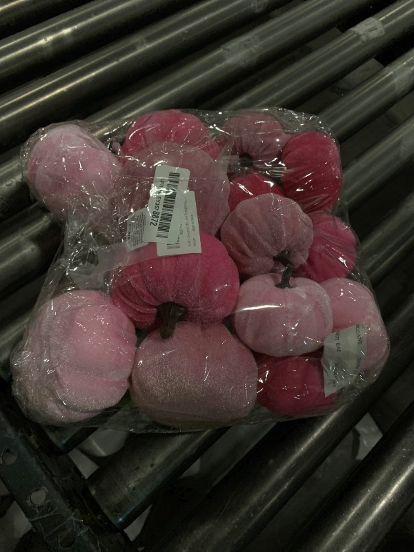 Photo 1 of Set of 16 Faux Assorted Velvet Pumpkins Decorative Pink Fabric Pumpkins Foam for Farmhouse Fall Harvest Wedding Halloween Baby Shower Table Centerpiece