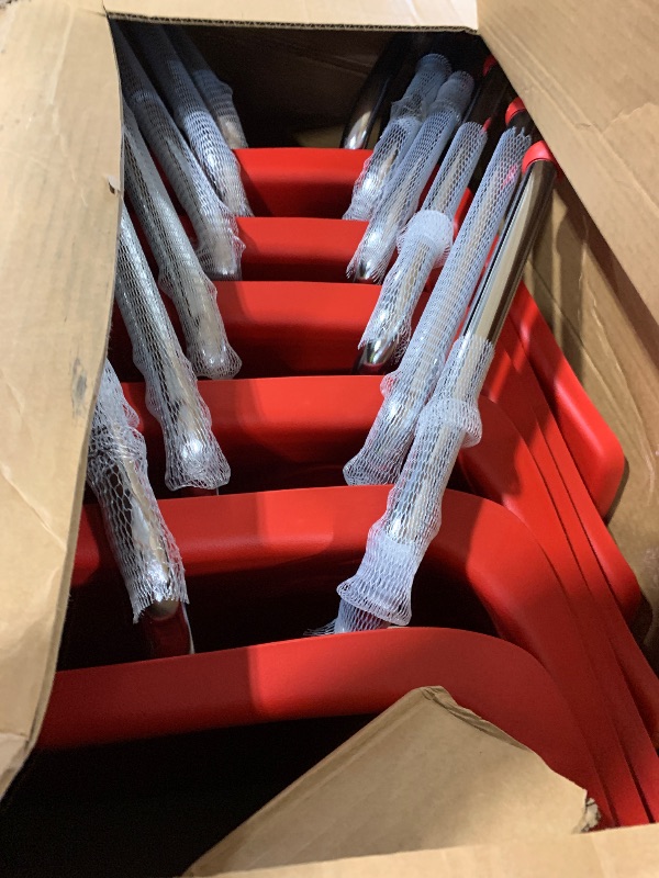 Photo 1 of FDP 16" School Stack Chair, Stacking Student Seat with Chromed Steel Legs and Ball Glides; For In-Home Learning or Classroom - Red (6-Pack), 10367-RD