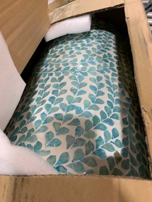 Photo 1 of PEMAR Mother of Pearl Inlaid Cylinder Drum End Table Nacre Capiz Shell Side Table Stool Round Coffee Bedside Accent Nightstand and Vanity Stool (Teal Floral)