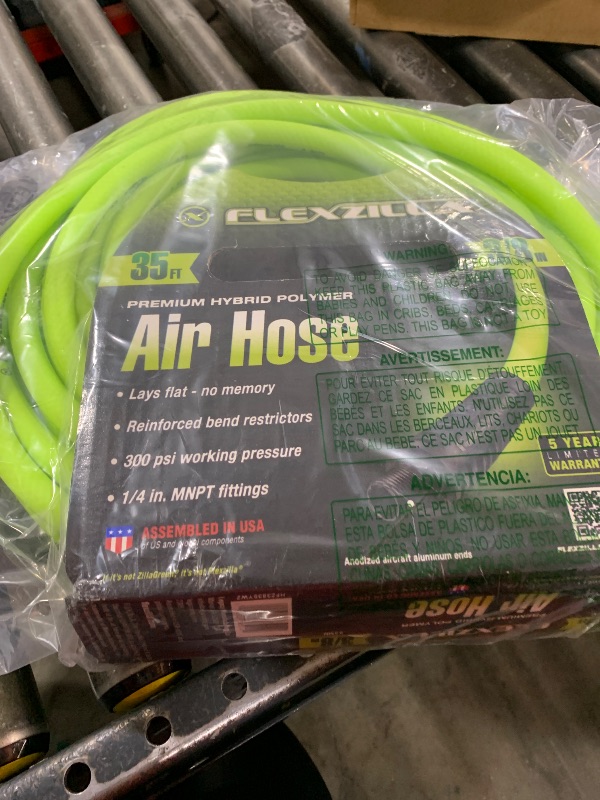Photo 1 of Flexzilla Air Hose, 3/8 in. x 35 ft., 1/4 in. MNPT Fittings, Heavy Duty, Lightweight, Hybrid, ZillaGreen - HFZ3835YW2
