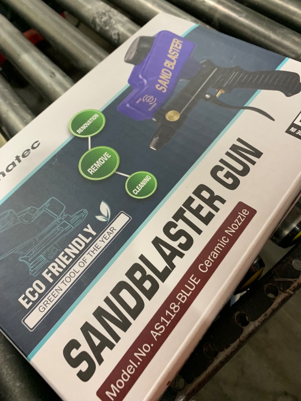 Photo 1 of LE LEMATEC Gravity Feed Sandblaster Gun Kit, AS118 - for Light-Duty DIY Projects, Spot Cleaning, and Surface Finishing on Metal & Wood. Requires 7 SCFM Air Compressor & #46-100 Grit Abrasive Media.
