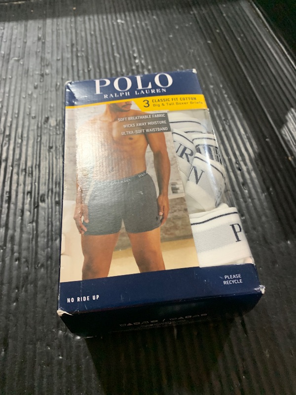 Photo 1 of POLO RALPH LAUREN Tall Men's Classic Fit Cotton Boxer Briefs, Trunks & Long Leg Available, 3-Pack, White/Navy-3 Pack, 3X Big