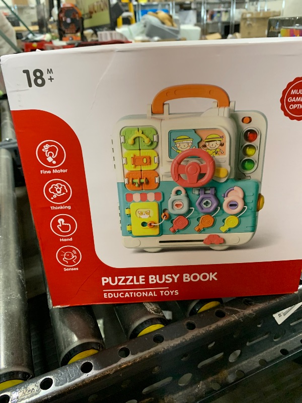 Photo 1 of Toddler Busy Board Toys with Light Sound Montessori Sensory Travel Toys Kids Fine Motor Skill Learning Activity Board Early Educational Toy Motor Skills Developmental Toy Birthday Gift for Boy Girl
