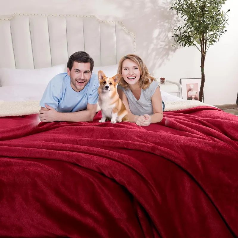 Photo 1 of Waterproof King Size Blanket 80x100 Red Reversible Sherpa Fleece Spill Proof
