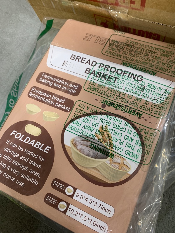 Photo 1 of 2Pcs Silicone Banneton Bread Proofing Baskets, 10" Oval & 9" Round Foldable Non-Stick Dough Proofing Bowl Containers-BPA Free, Optimum Sourdough Bread Baking Supplies(Beige)