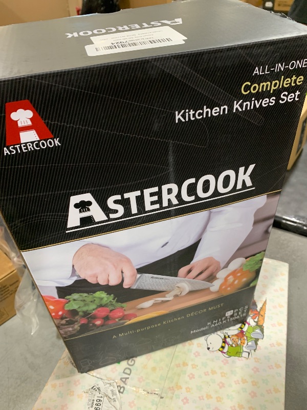 Photo 1 of Astercook Knife Set, 15-Piece Kitchen Knife Set with Block, Built-in Knife Sharpener, German Stainless Steel Knife Block Set, Dishwasher Safe