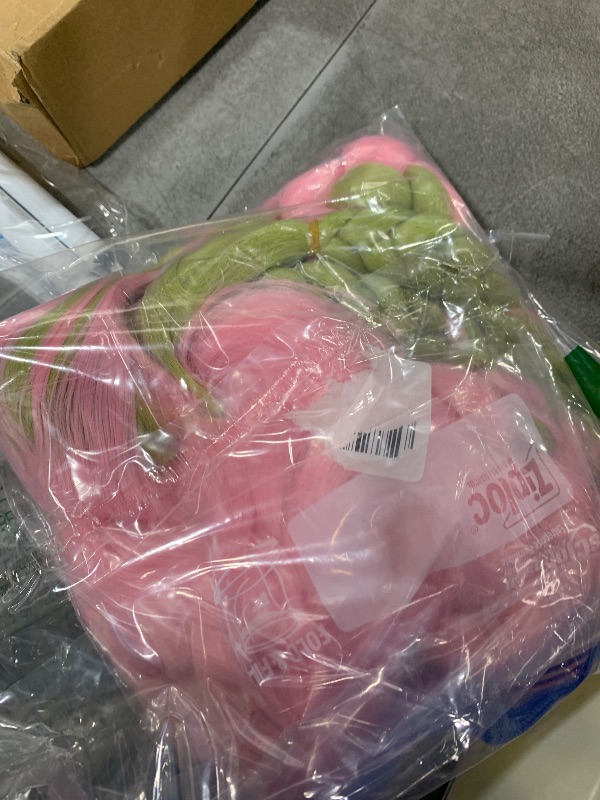 Photo 1 of Max Beauty Anime Pink and Green Wig for Mitsuri Cosplay Braided Hair Wig with Pigtails Halloween Party + Cap