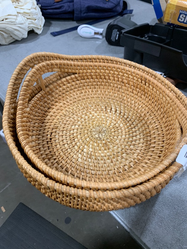 Photo 1 of Rattan Storage Basket, Hand Woven Fruit Basket with Handles, Wicker Serving Basket, Bread Basket, Decorative Baskets for Organizing, Set of 2