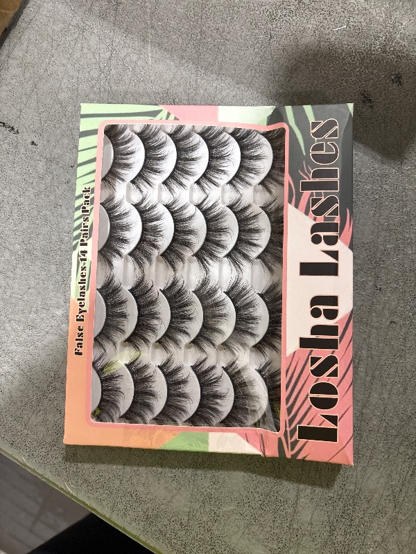 Photo 1 of Losha Eyelashes Natural Look Faux Mink Lashes Pack Handmade Fluffy False Eyelashes 14 Pairs Cat Eye Lashes (54)