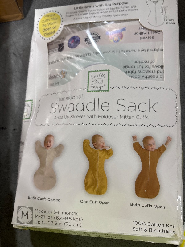 Photo 1 of SwaddleDesigns Transitional Swaddle Sack, Arms Up Half-Length Sleeves & Mitten Cuffs, Swaddle for Newborn Transition to Baby Sleep Sack Wearable Blanket, 3-6 Month, 14-21 lb, Heathered Gray Stripes