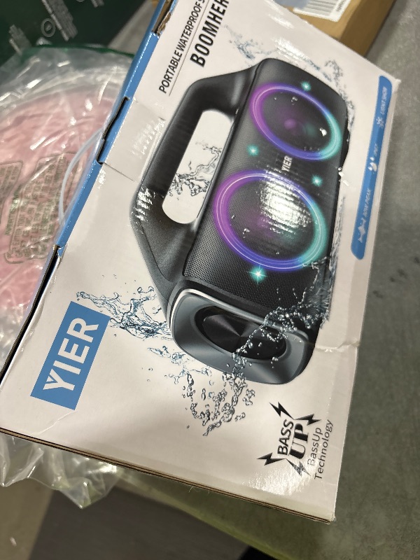 Photo 1 of YIER Speakers, 80w (Peak) Portable Wireless Speaker with Lights, Stereo Loud Sound, IP67 Waterproof, Deep Bass Outdoor Speakers Bluetooth 5.0 Dual Pairing for Home Party Beach Camping, Gifts