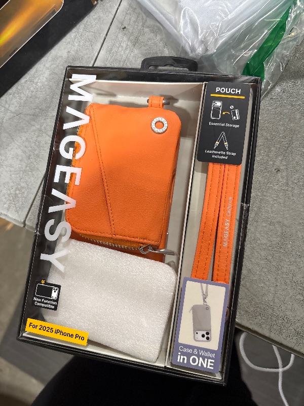 Photo 1 of MAGEASY Compatible with iPhone 17 Pro 6.3" Wallet Case with Crossbody Strap - Coin Purse & Card Slot, with Leather Crossbody Lanyard, 16ft Ultimate Drop Protection | Pouch (Coral)