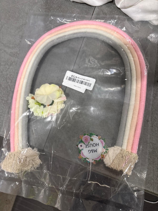Photo 1 of Newborn Photography Props Macrame Rainbow Decor Handmade Rainbows Newborn Photo Prop Rainbow Baby Photoshoot Props Bedroom Wall Decor Playroom Nursery Photo Props Accessories (Pink)