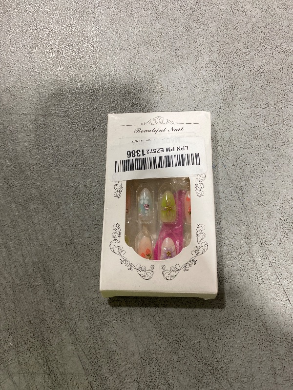 Photo 1 of 30Pcs 3D Flower Press on Nails Medium Almond Fake Nails with Pearl Rhinestones Designs Fill Cover Glue on Nails Cute Strawberry Acrylic Nails Pink Bow False Nails Star Floral Stick on Nails for Women