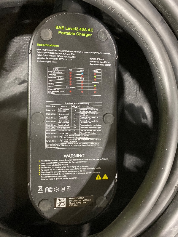 Photo 1 of INFGO Fast Tesla Charger Level 2 25FT- 40A Portable Mobile EV Charger for Tesla, Wireless Control with 240V NEMA 14-50 Plug ETL Listed, NACS Connector,Home Wall Charger for Tesla Model Y/3/S/X