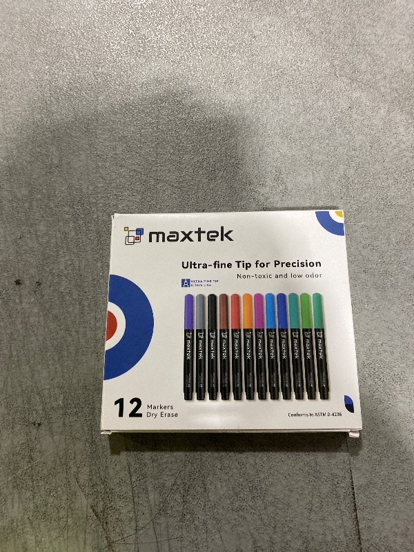Photo 1 of maxtek Dry Erase Markers, 0.7mm Ultra Fine Tip, Low Odor, 12 Count