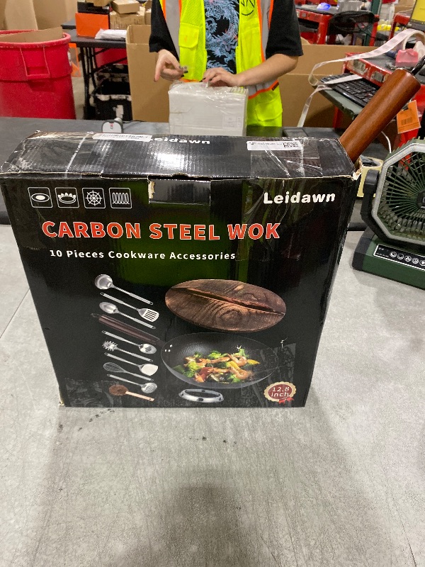 Photo 1 of Leidawn 12.8" Carbon Steel Wok-11Pcs Woks & Stir Fry Pans Wok Pan with Lid, No Chemical Coated Chinese Woks with 10 Cookware Accessories, Flat Bottom Wok for Electric, Induction,Gas Stoves