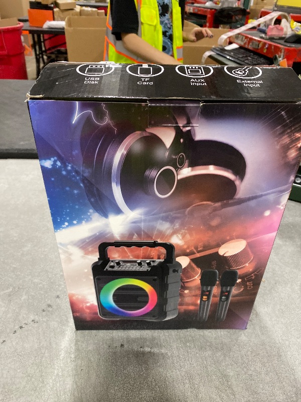 Photo 1 of Karaoke Machine - Portable Bluetooth Speaker with 2 Wireless Microphones for Adults & Kids with Lights, PA System Speaker Supports TF Card/USB, AUX in, REC, Bass & Treble for Party/Meeting