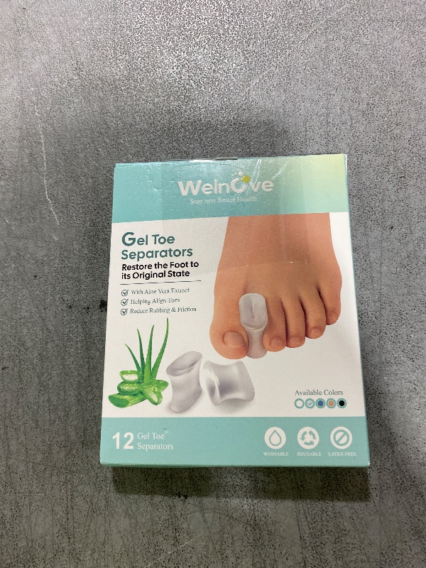 Photo 1 of Welnove 12-Pack Gel Toe Separators – Bunion Pads – Toe Spacers for Straightening Overlapping Toes for Men and Women - Transparent