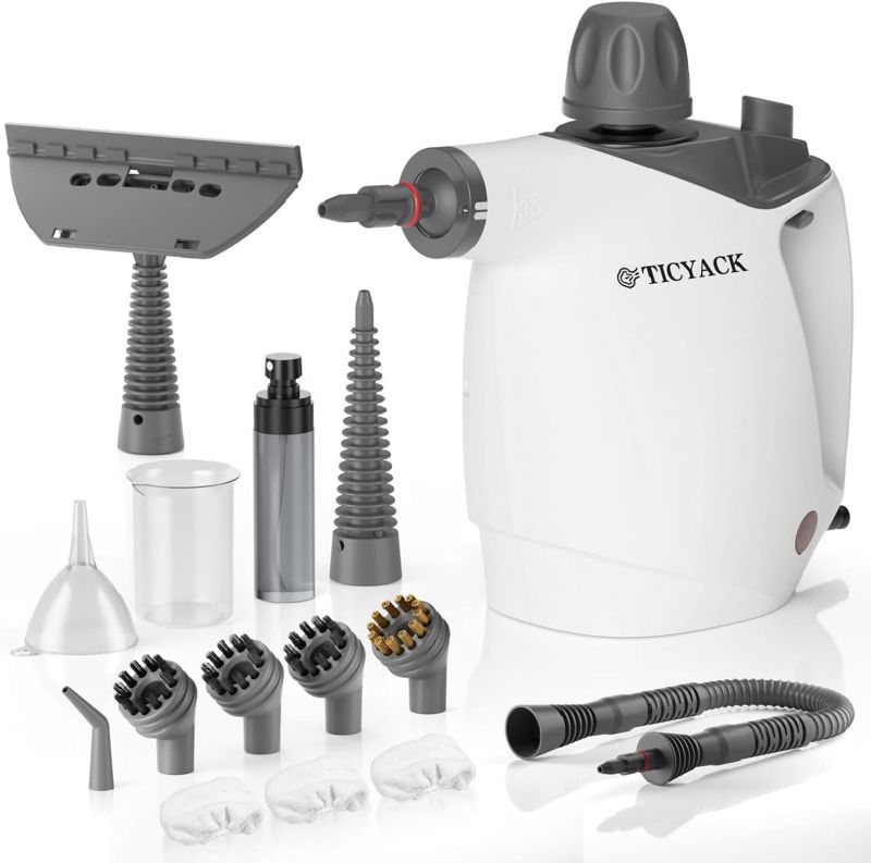 Photo 1 of Handheld Steam Cleaner, Steam Cleaner with 16 PCS Accessory & Safety Lock, 500ML Large Capacity Natural Surface Steam for Cleaning, Multipurpose Steamer for Home, Car, Bathroom, Grease (White)
