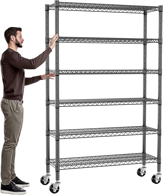 Photo 1 of  6-Tier Storage Shelves NSF Certified Wire Shelving Unit on Wheels Heavy Duty Metal Shelves Adjustable Steel Shelving 2100Lbs Capacity for Closet Pantry Basement- (18"x48"x82", Black)
