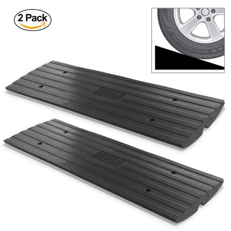 Photo 1 of Pyle Truck Curb Ramps PCRBDR21 Rubber Curb Side Bridge Tracks 11 000 Lb Max Load - Black 2 Pack
